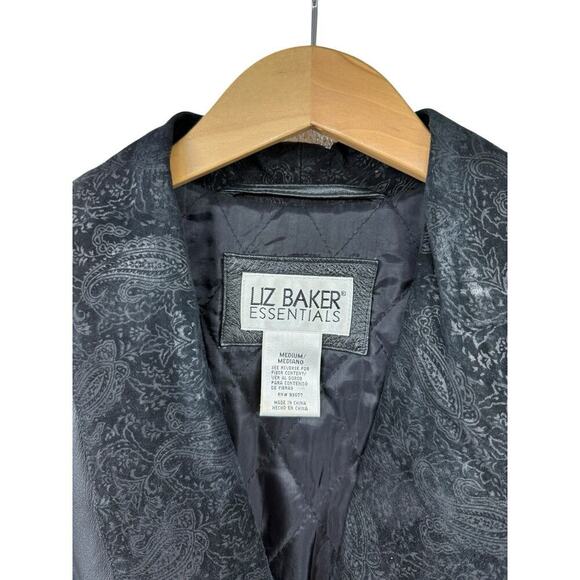 Vintage Liz Baker Essentials 100% Leather Paisley Double Breasted Jacket M - Picture 4 of 10
